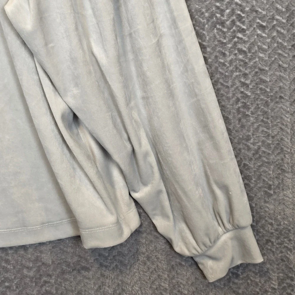 LOFT Womens Light Gray Velour Puff Sleeve Crew Neck Top Blouse Large RN140923